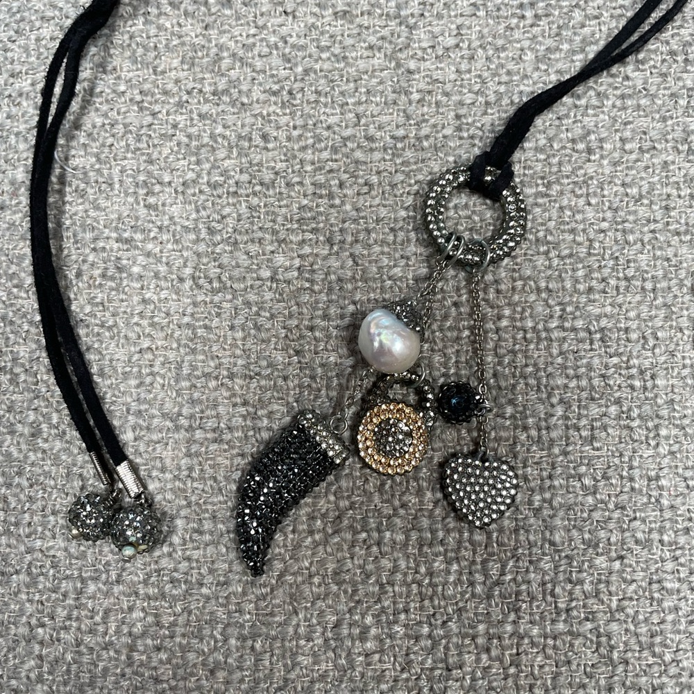 Roni Blanshay leather and crystal Necklace
